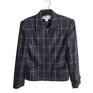 Doncaster Vintage 100% Silk Plaid Woven Blazer Jacket Size 8